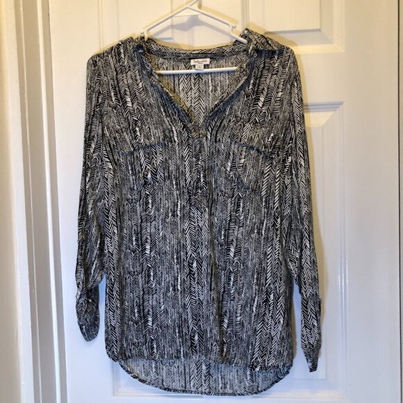 Splendid Long-Sleeve Rayon Black/White Print Blouse Size S EUC CLOSET CLEAR-OUT! - Picture 1 of 6